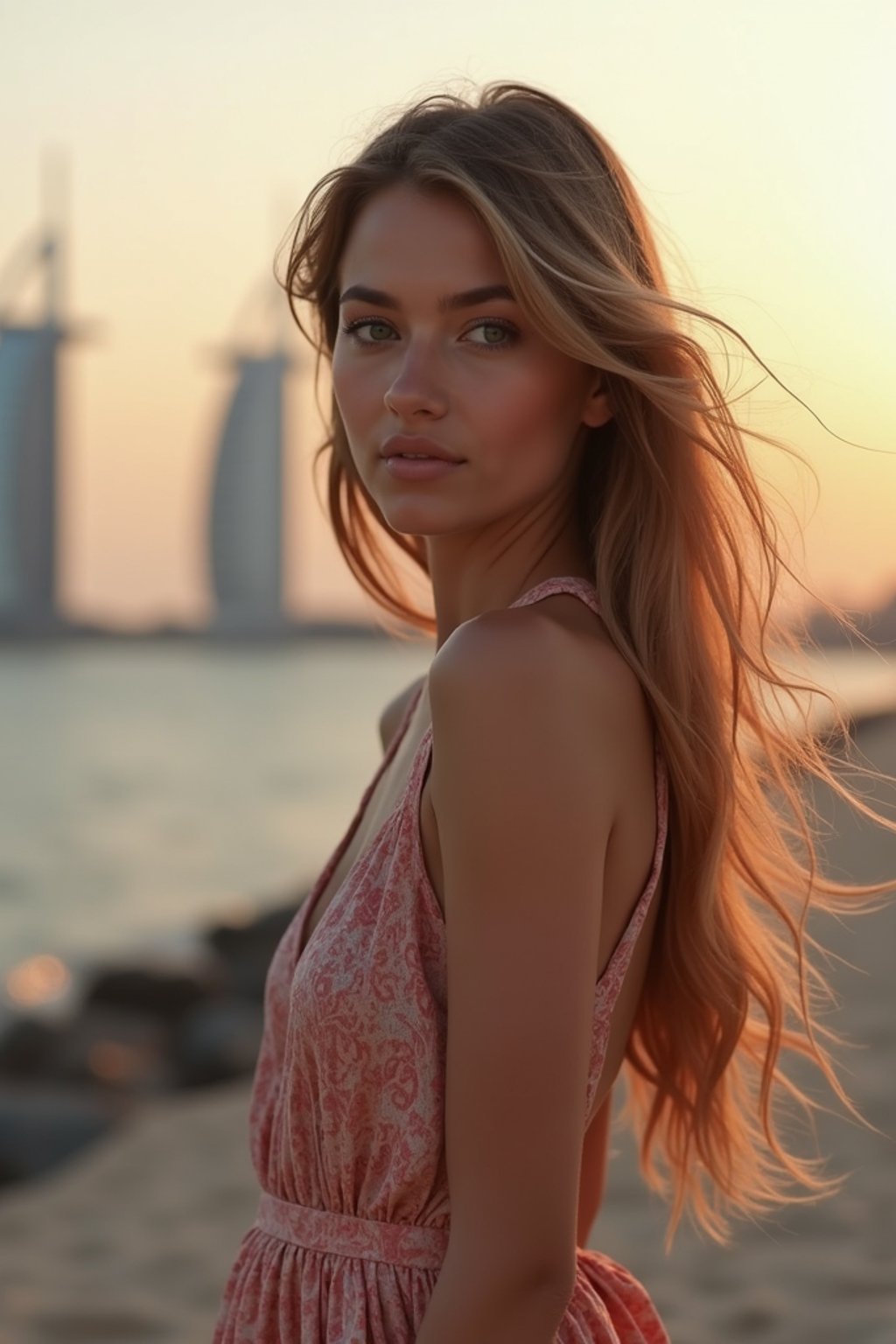 woman in Dubai with skyline in background