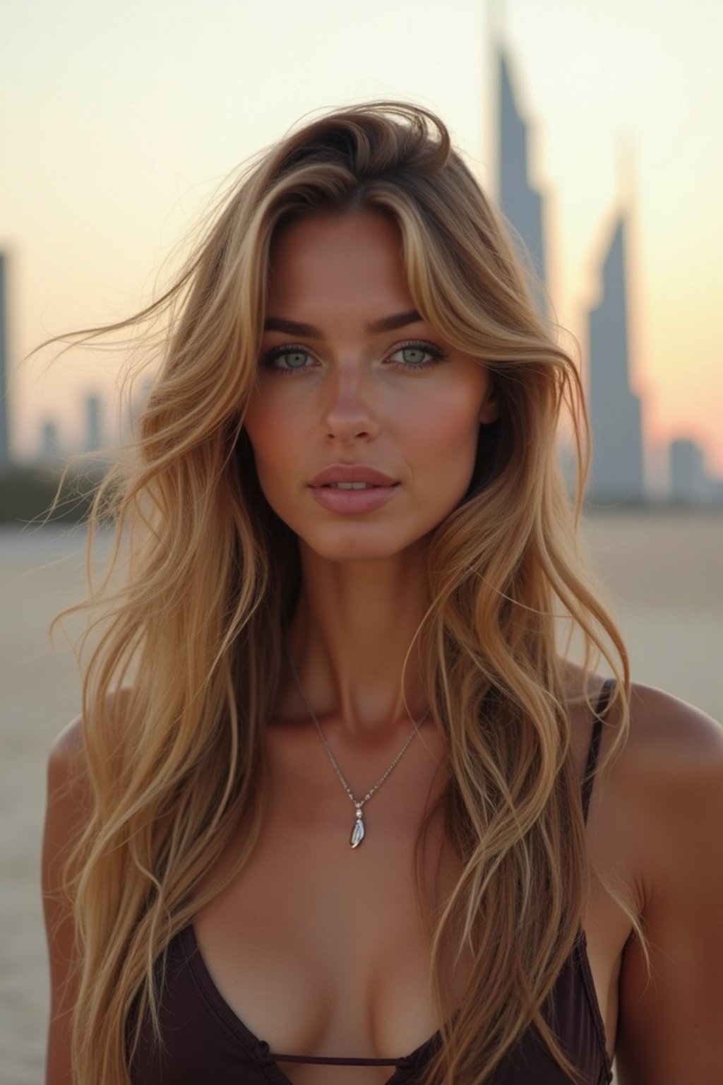 woman in Dubai with skyline in background