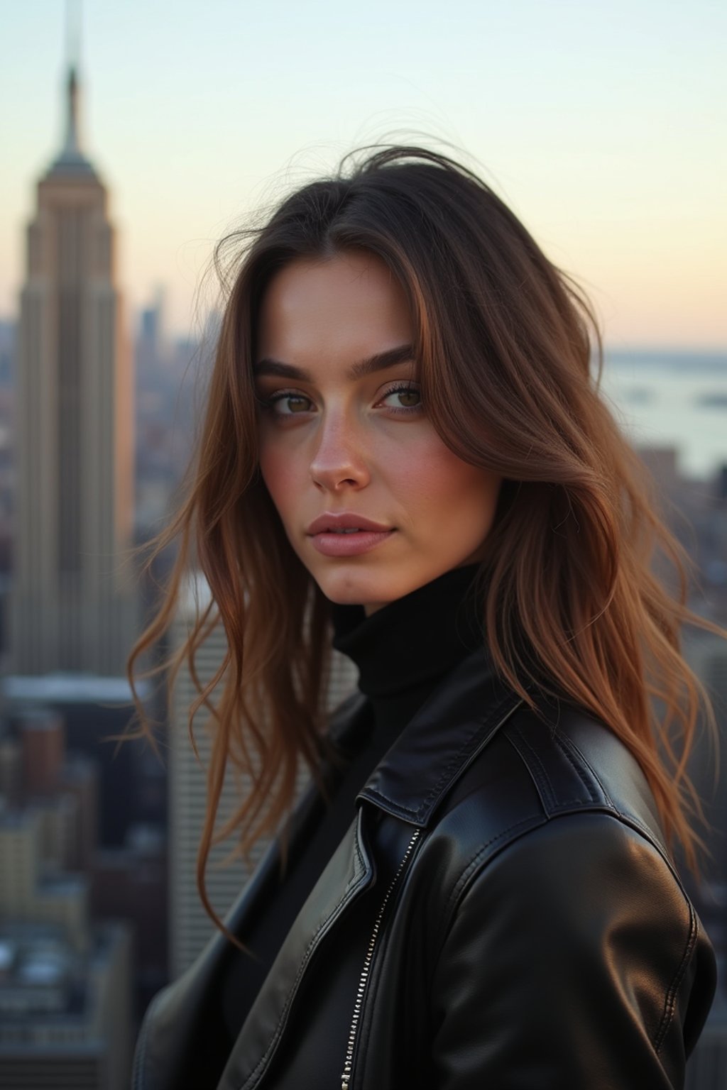 woman in New York City with Manhattan in background