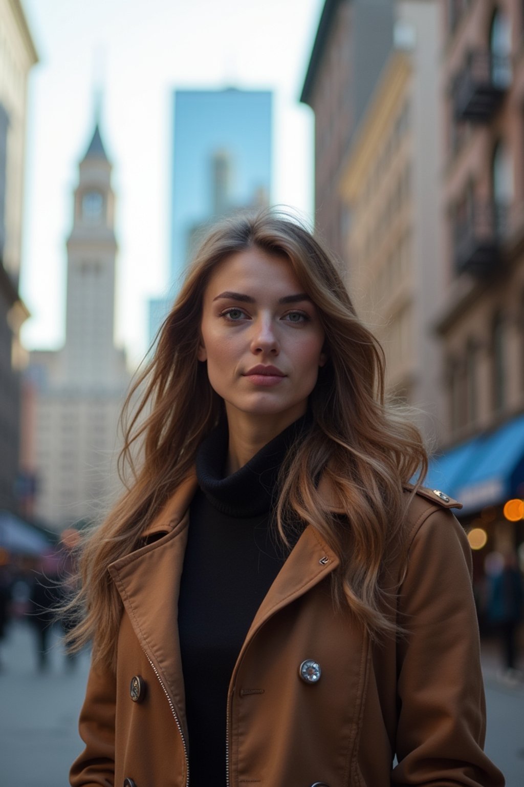 woman in New York City with Manhattan in background