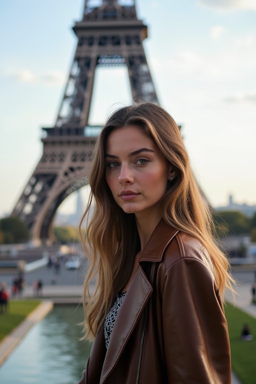 woman in Paris with the Eiffel Tower in background