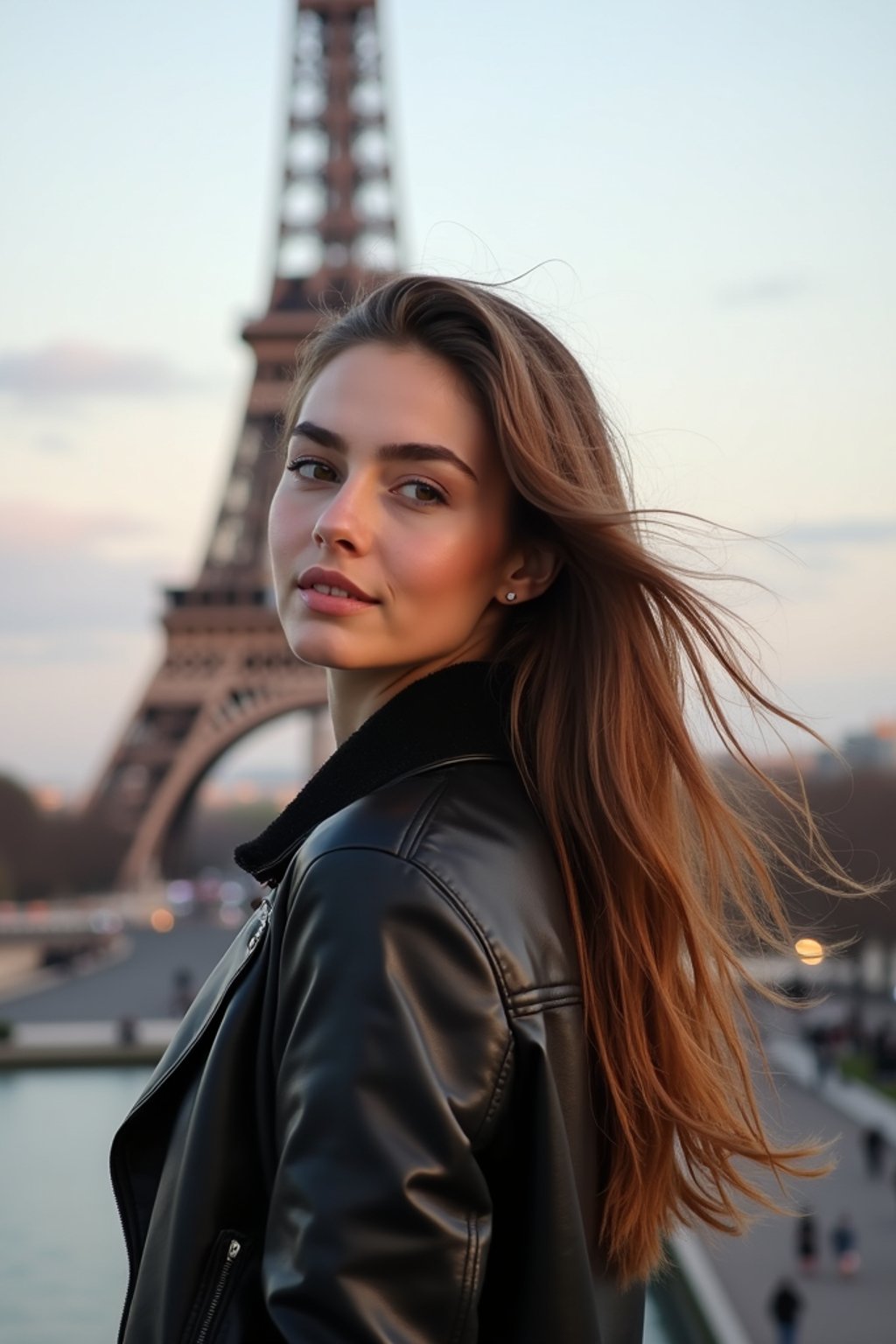 woman in Paris with the Eiffel Tower in background