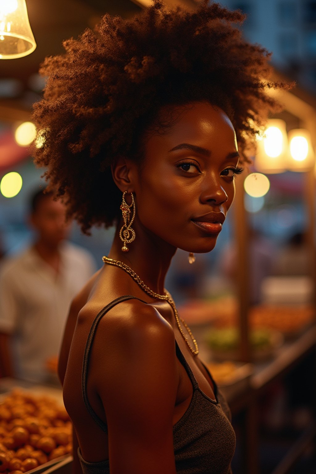 woman at a pop-up food market at night, combining the love for street food with nightlife