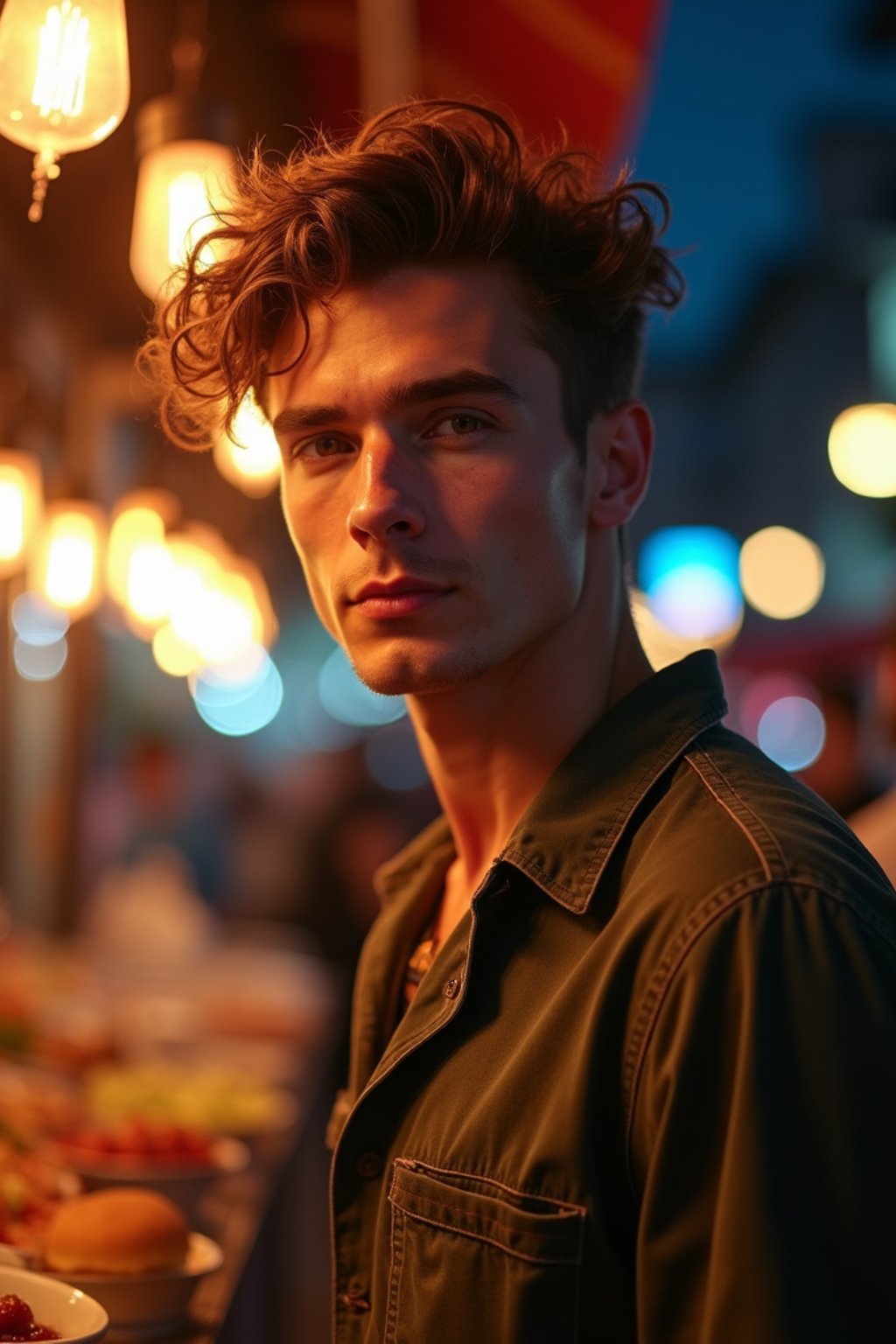 man at a pop-up food market at night, combining the love for street food with nightlife