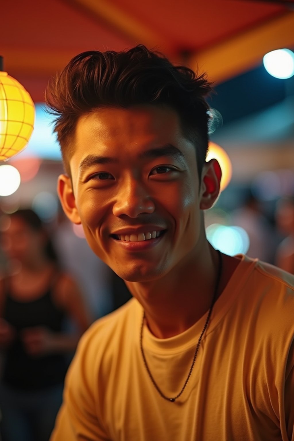 man at a pop-up food market at night, combining the love for street food with nightlife