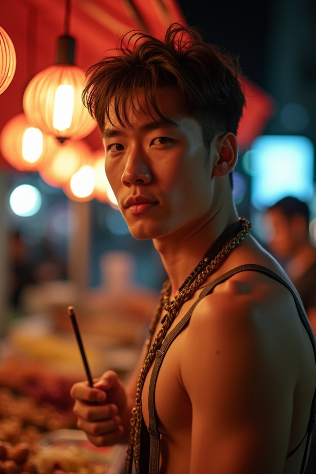 man at a pop-up food market at night, combining the love for street food with nightlife