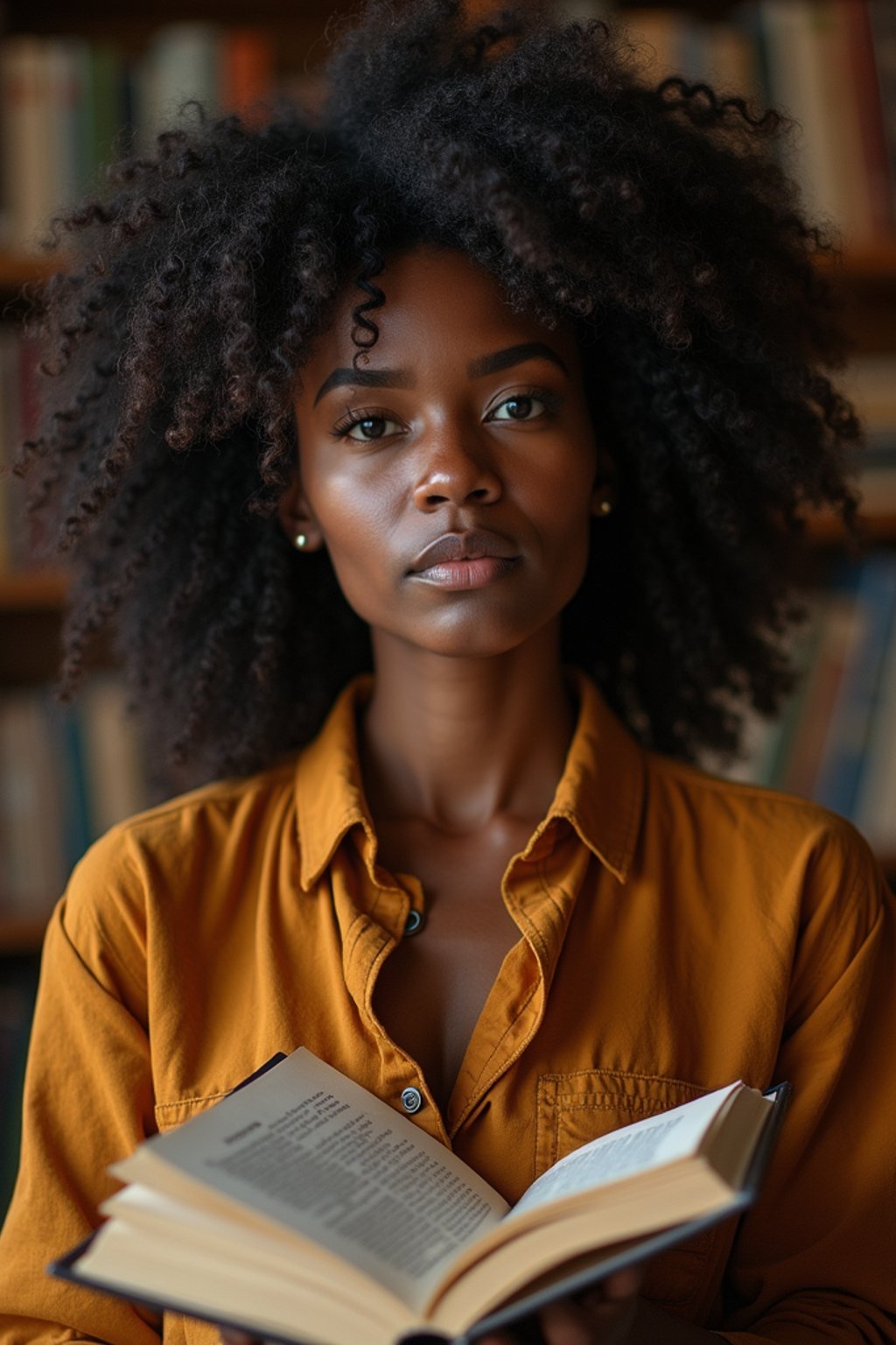 woman surrounded by books or sacred texts