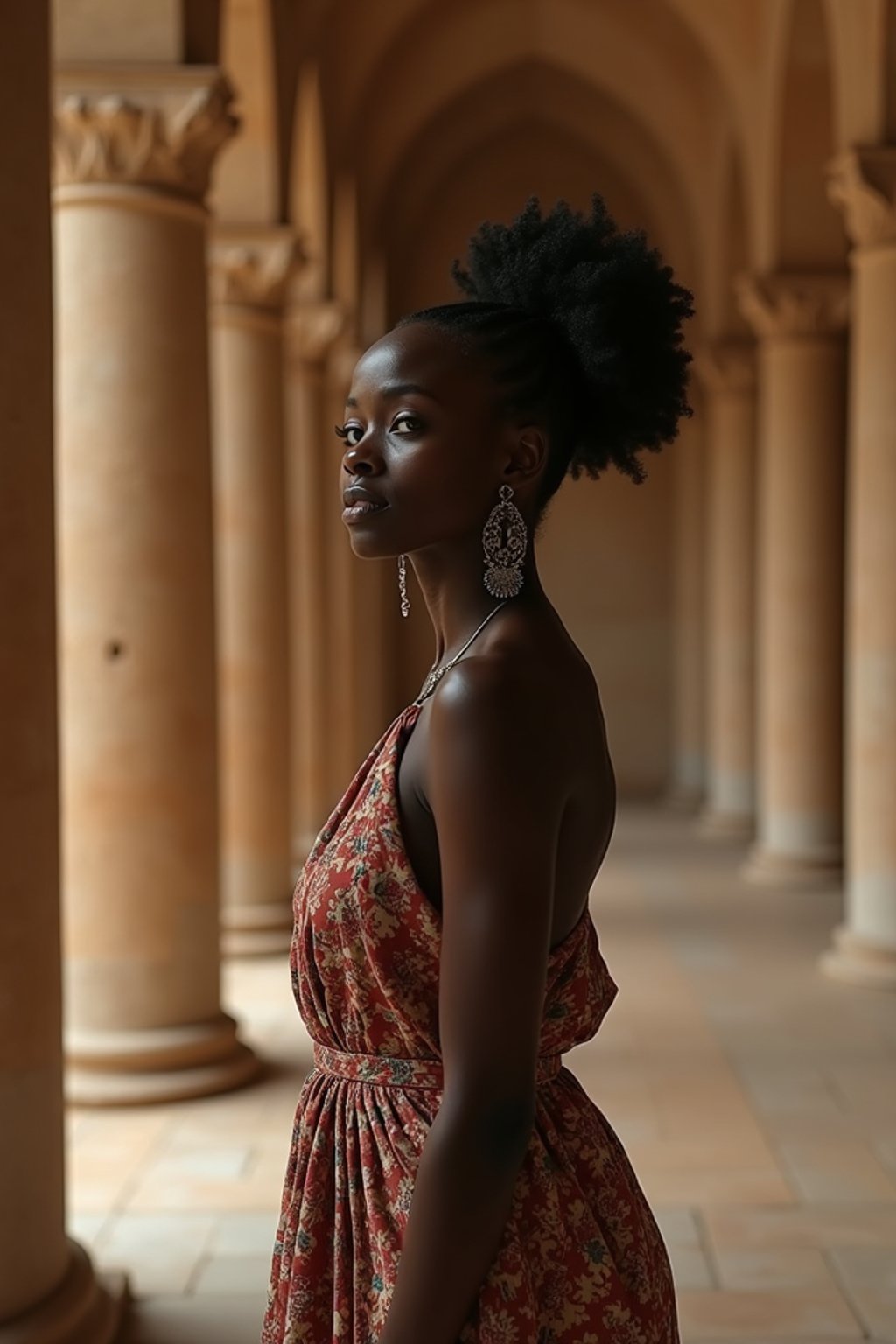 woman in a serene temple or sacred space