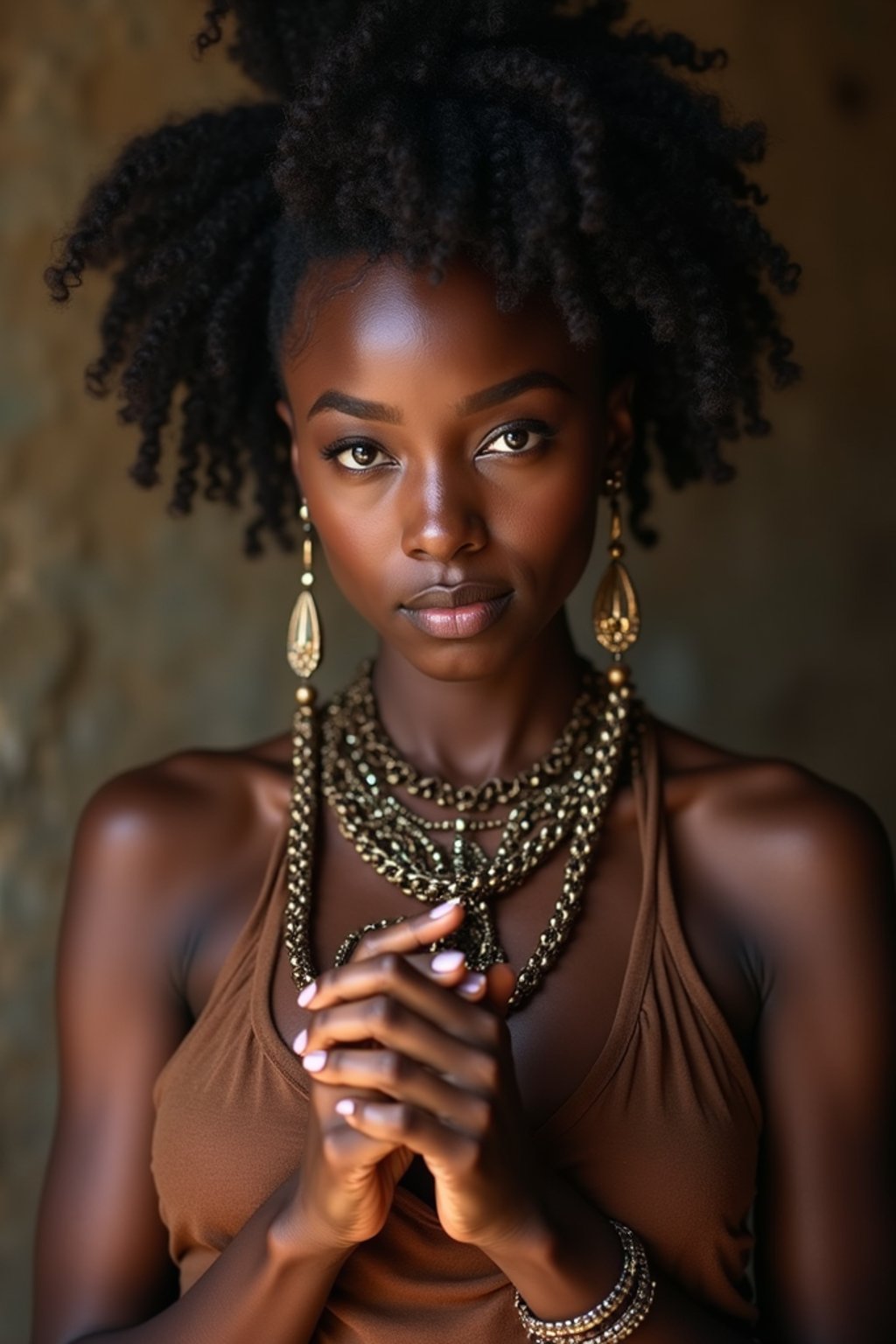 woman holding prayer beads or a sacred object,