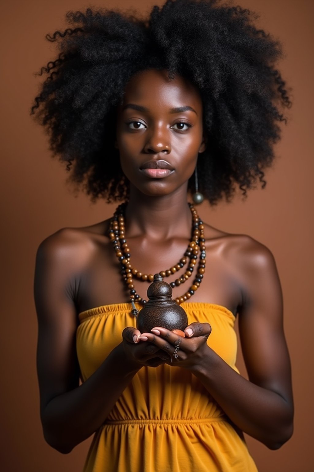 woman holding prayer beads or a sacred object,