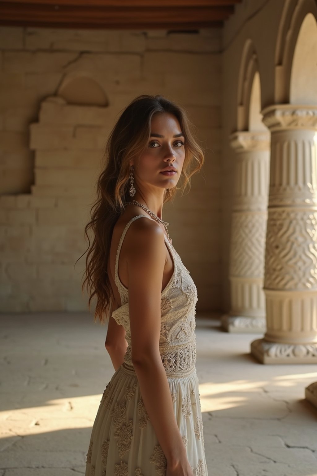 woman in a serene temple or sacred space