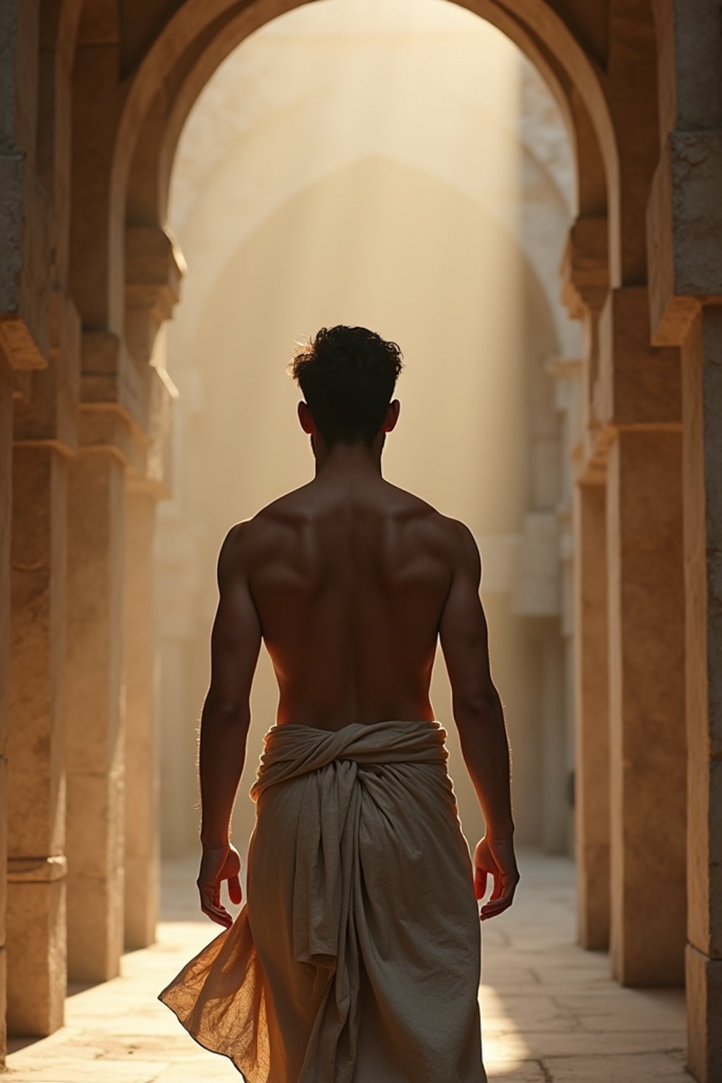 man in a serene temple or sacred space