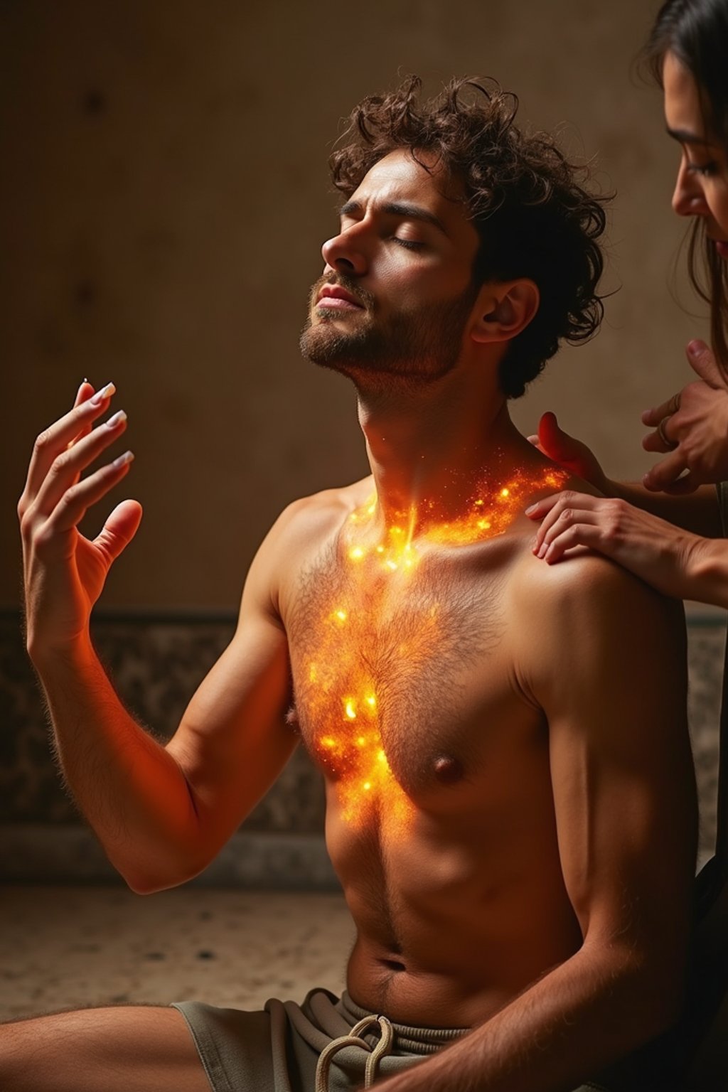 man receiving energy healing in a healing circle