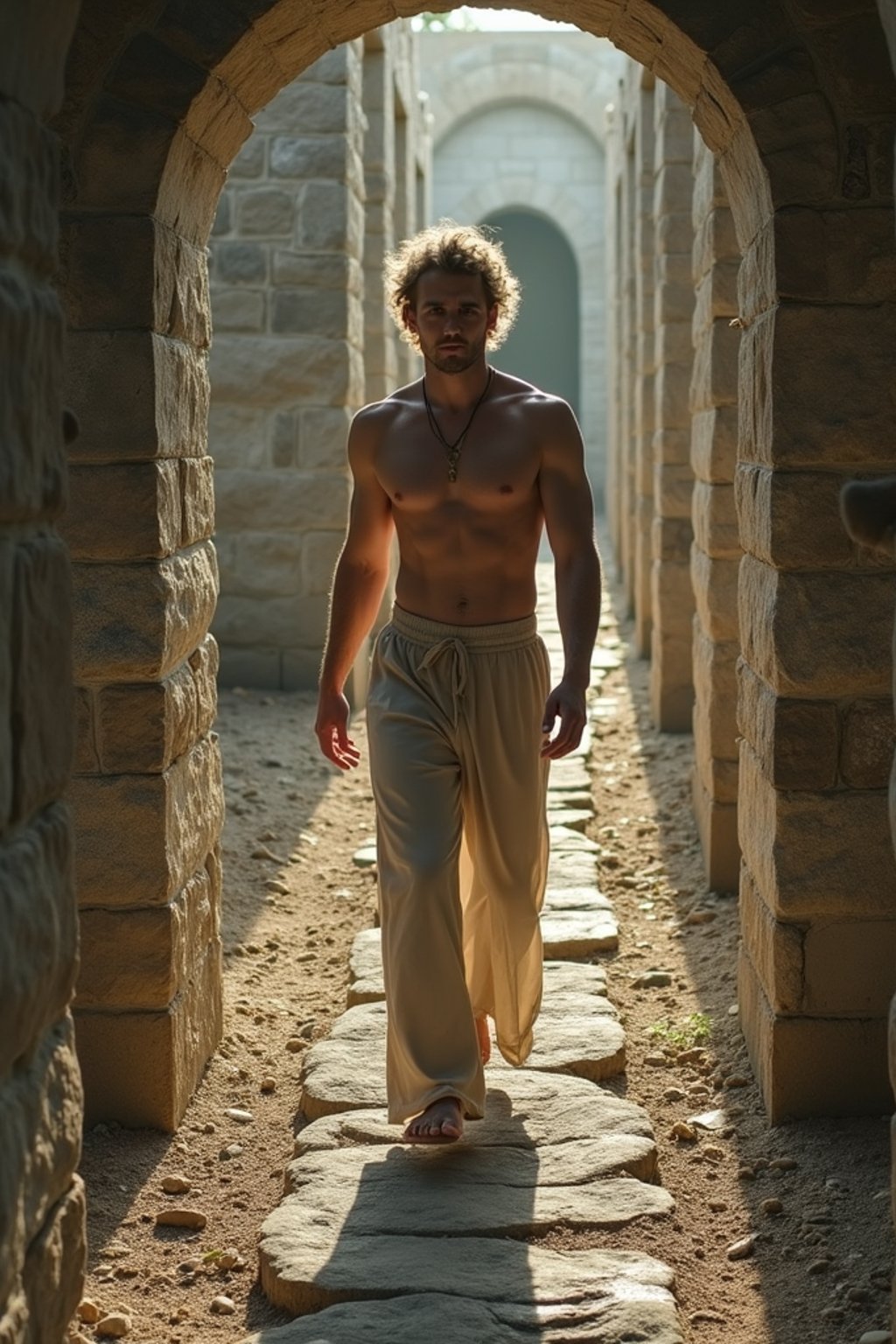 man in a labyrinth or walking a sacred path