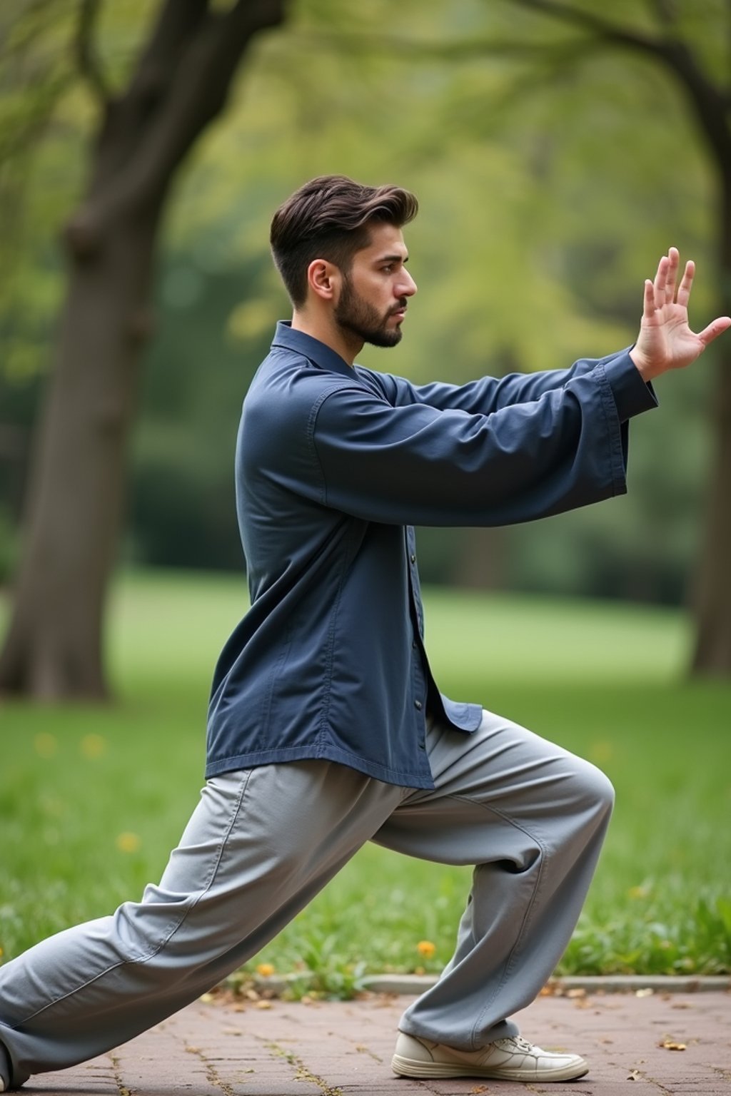 man practicing Tai Chi in a serene garden