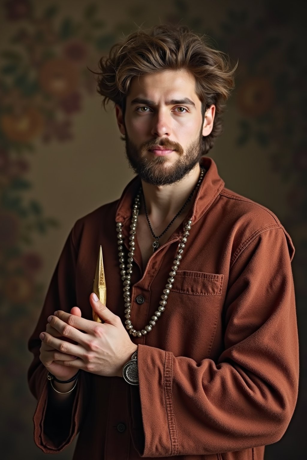 man holding prayer beads or a sacred object,