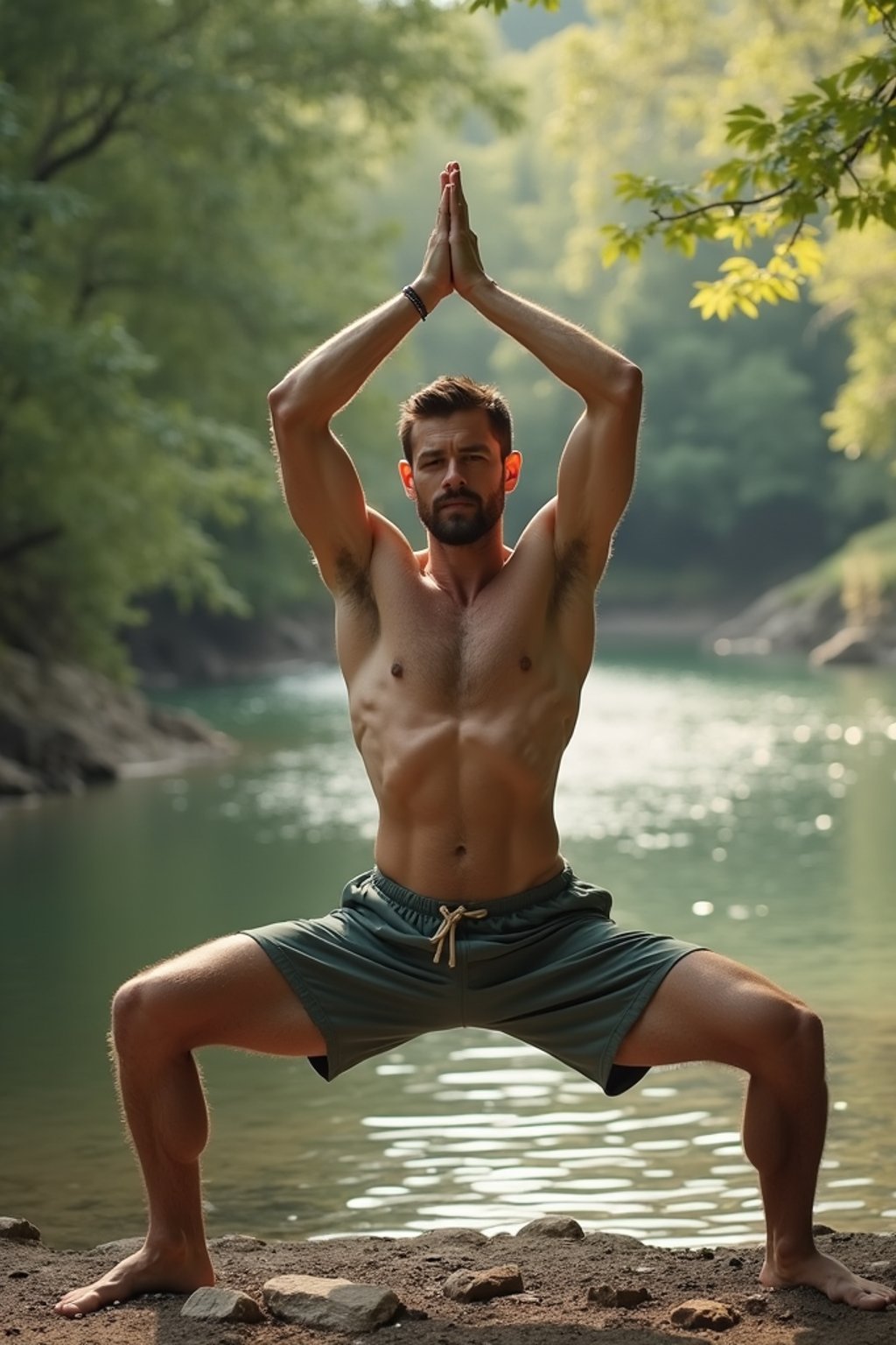 man practicing yoga in a beautiful natural setting