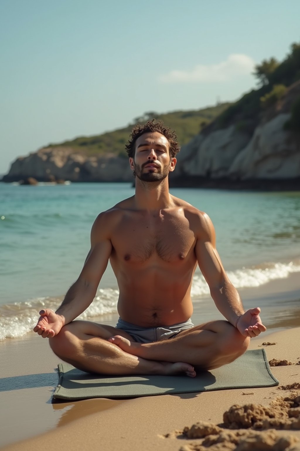 man practicing yoga in a beautiful natural setting