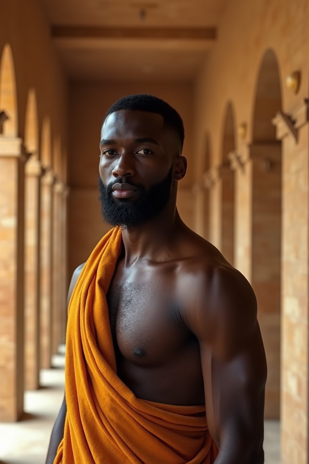 man in a serene temple or sacred space