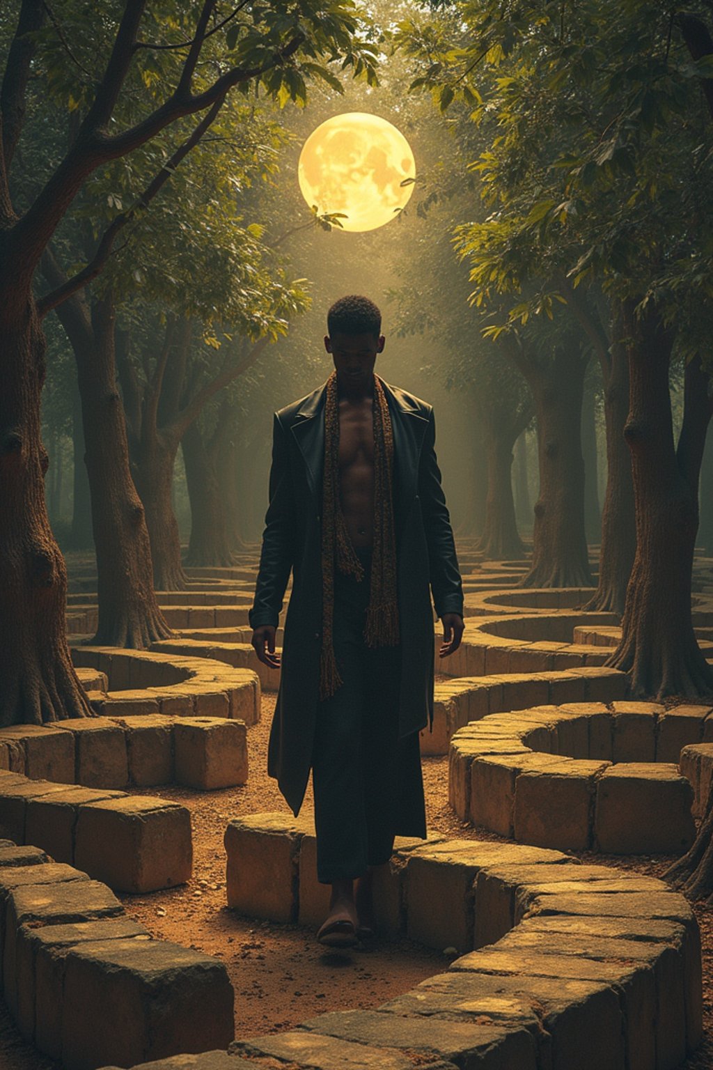 man in a labyrinth or walking a sacred path