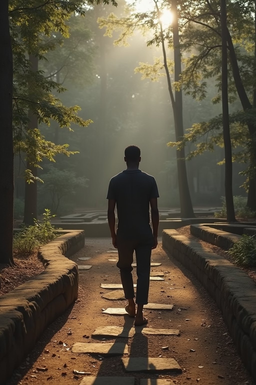 man in a labyrinth or walking a sacred path