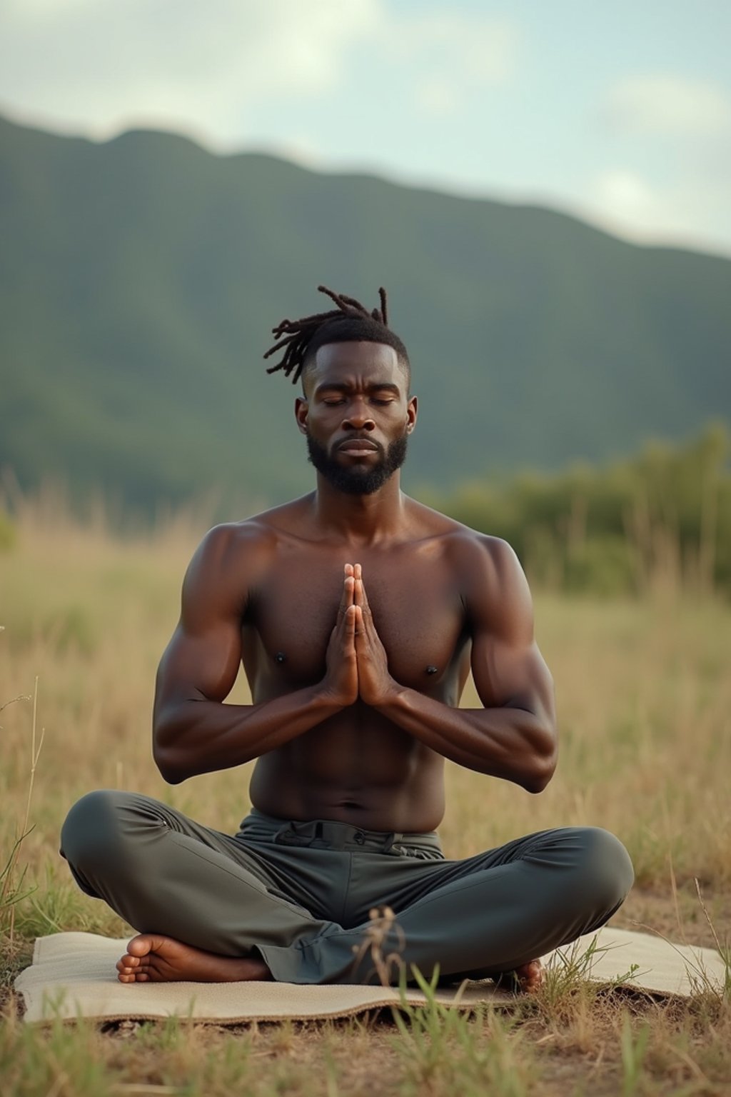 man practicing yoga in a beautiful natural setting