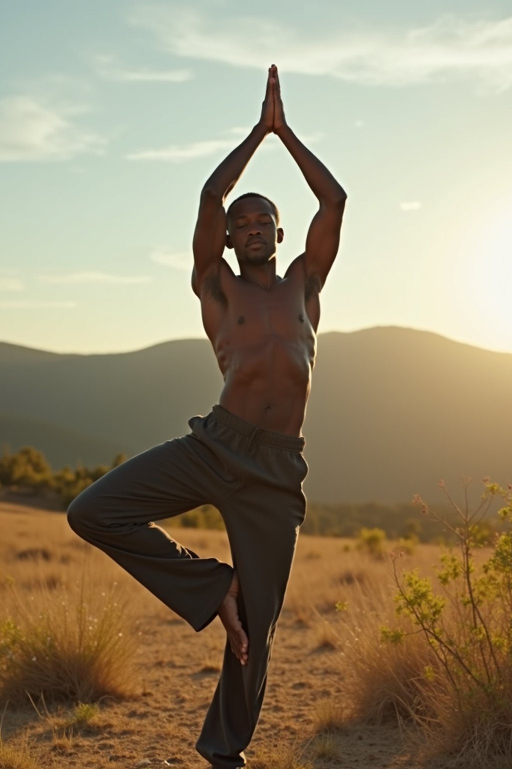 man practicing yoga in a beautiful natural setting