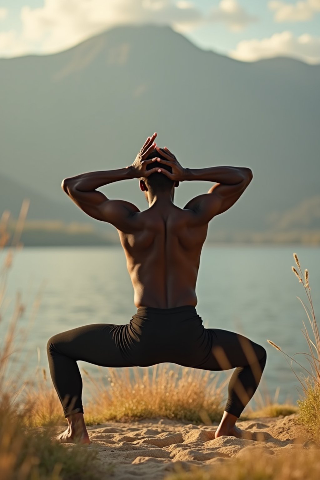 man practicing yoga in a beautiful natural setting