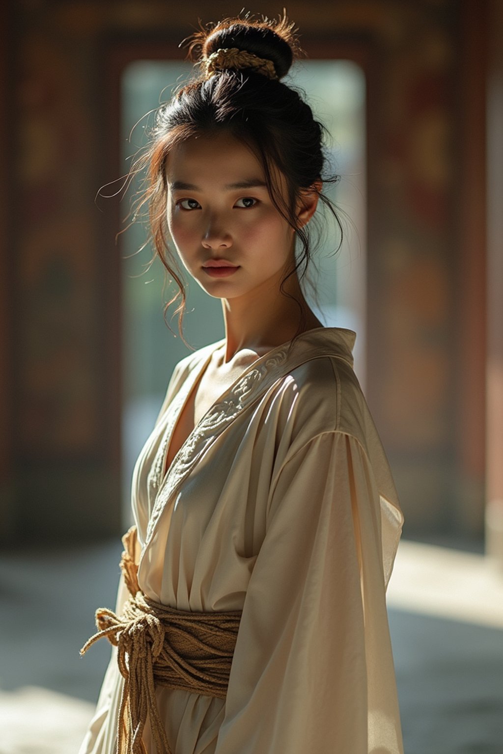 woman in a serene temple or sacred space