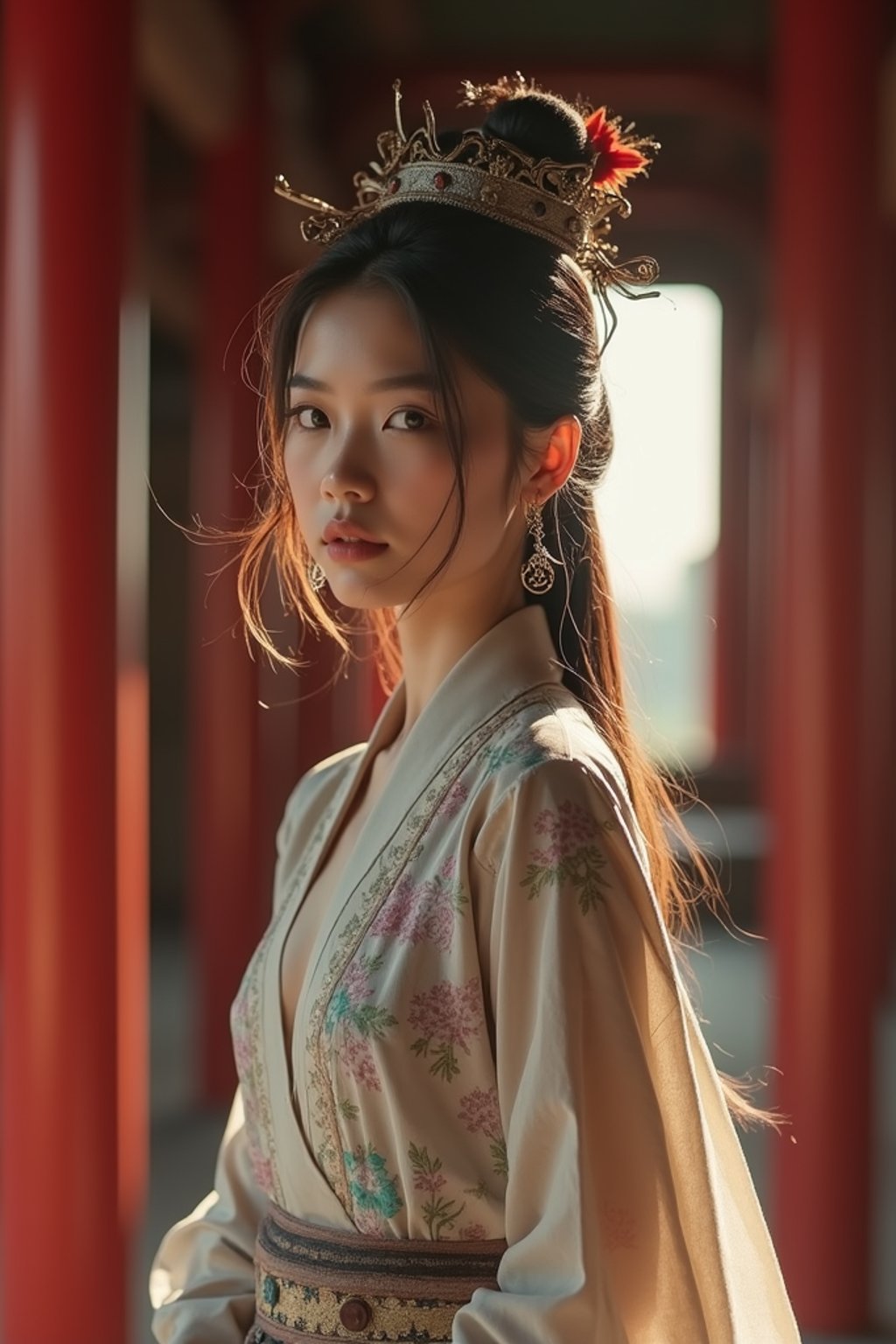 woman in a serene temple or sacred space