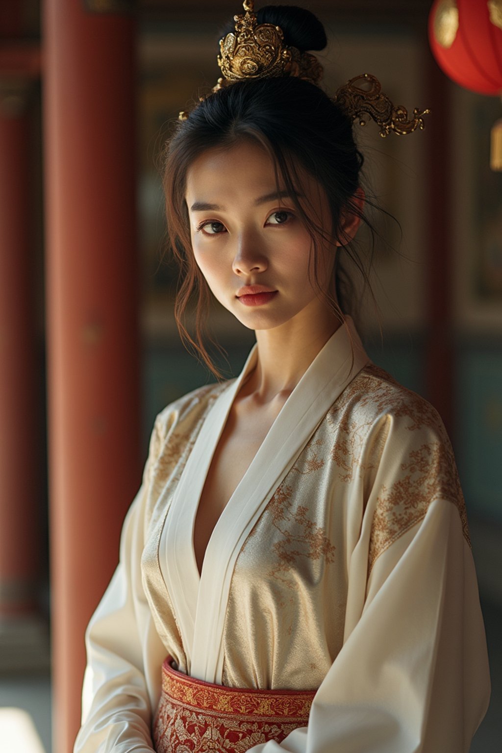 woman in a serene temple or sacred space