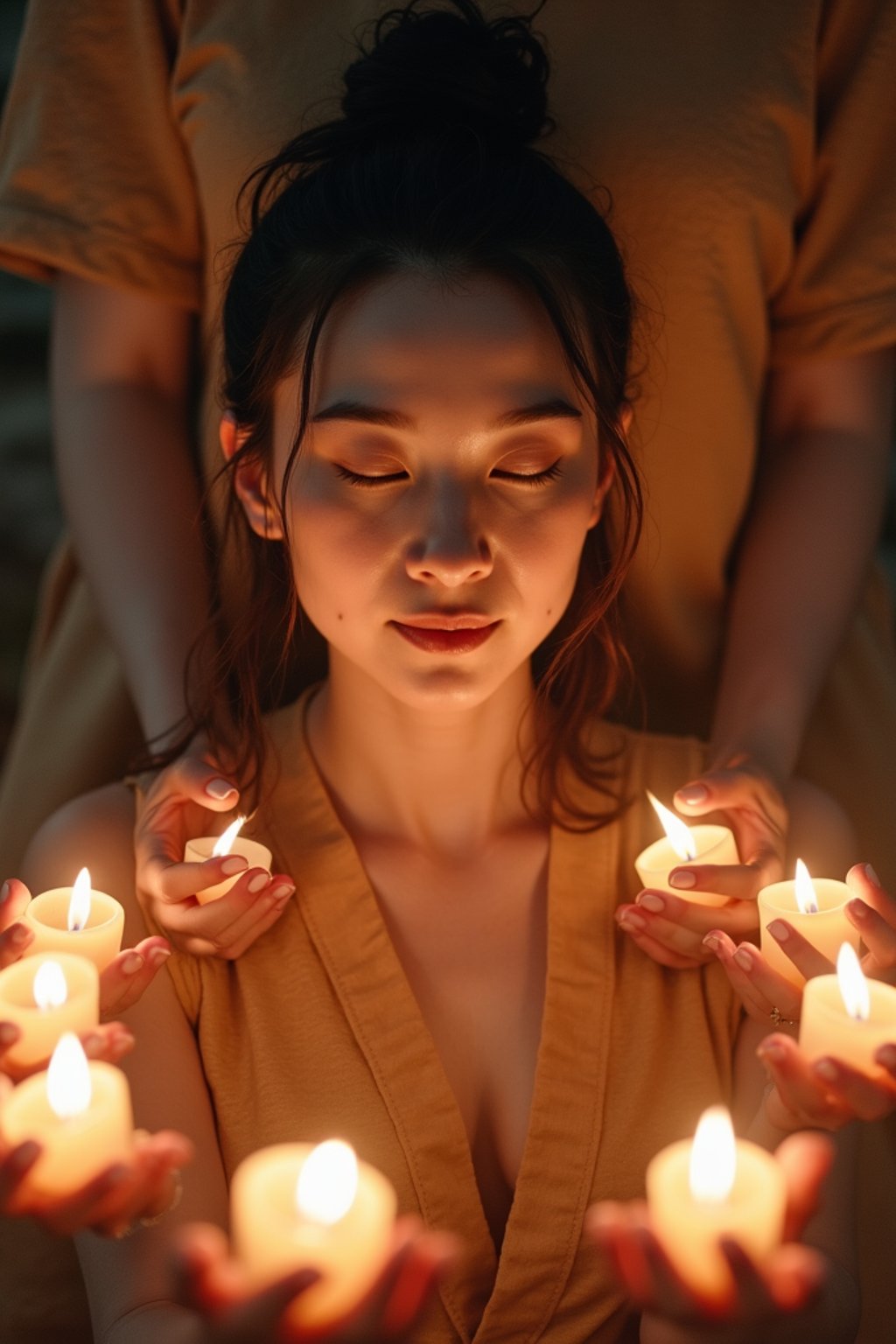 woman receiving energy healing in a healing circle