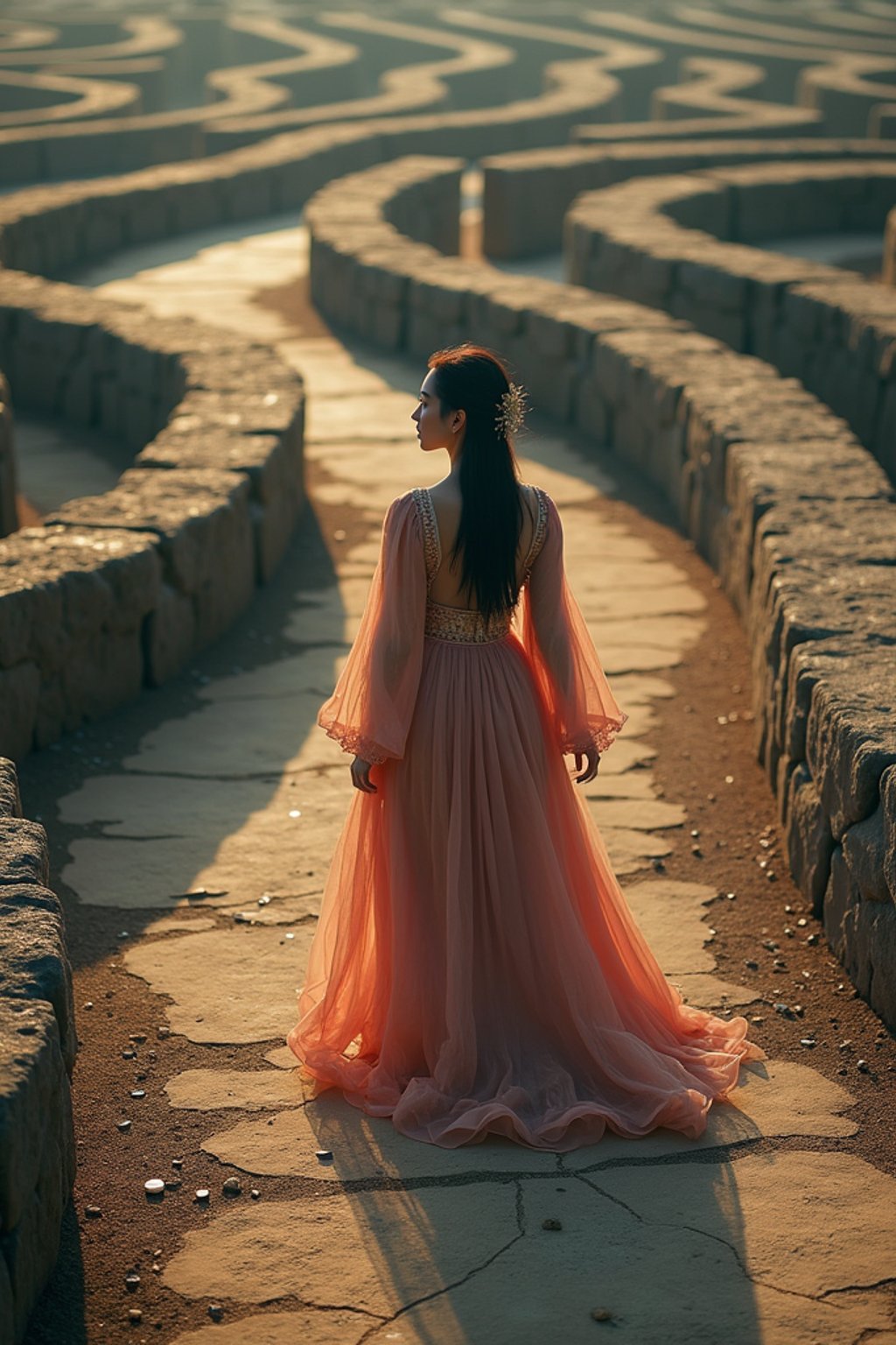 woman in a labyrinth or walking a sacred path