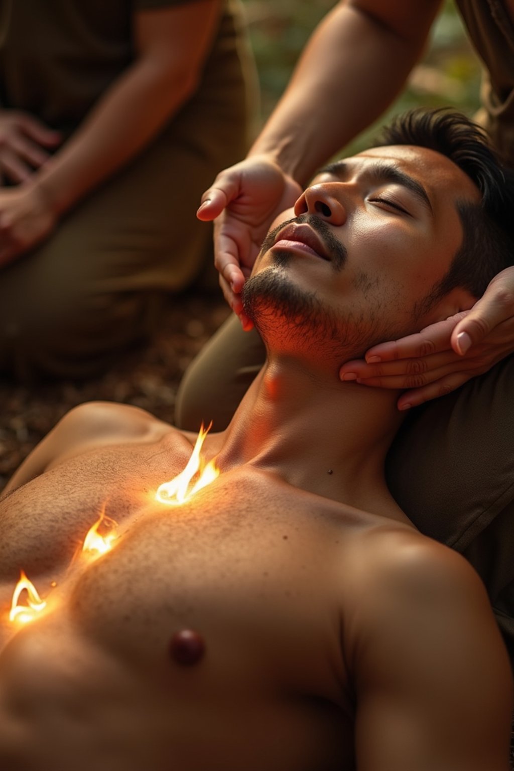 man receiving energy healing in a healing circle