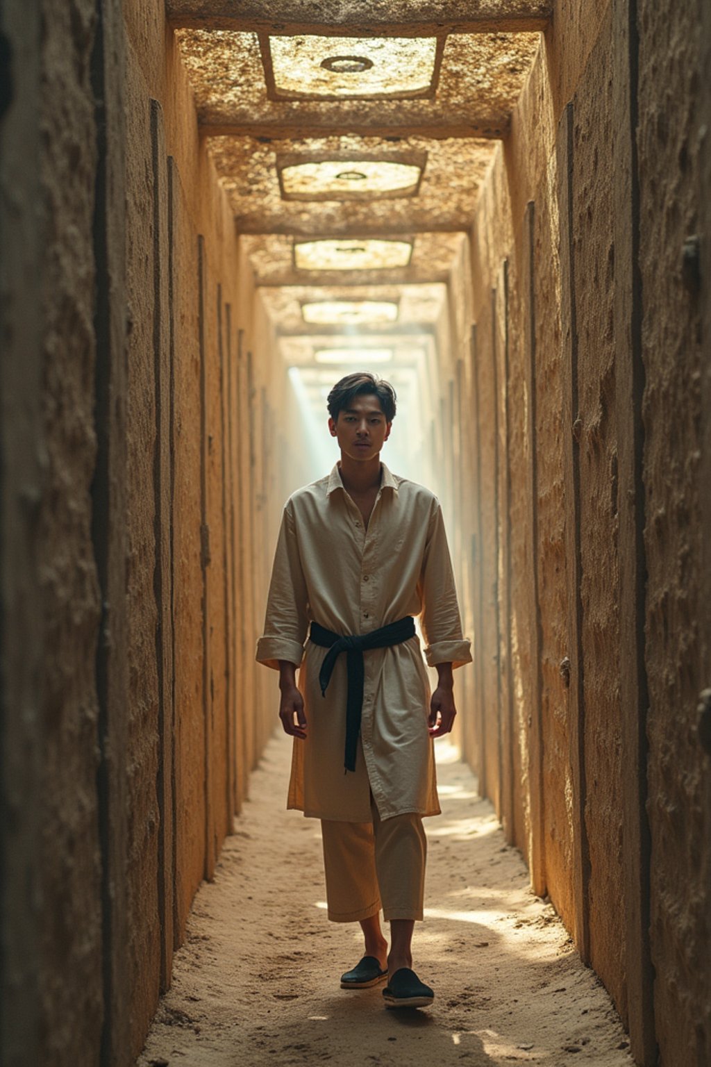 man in a labyrinth or walking a sacred path