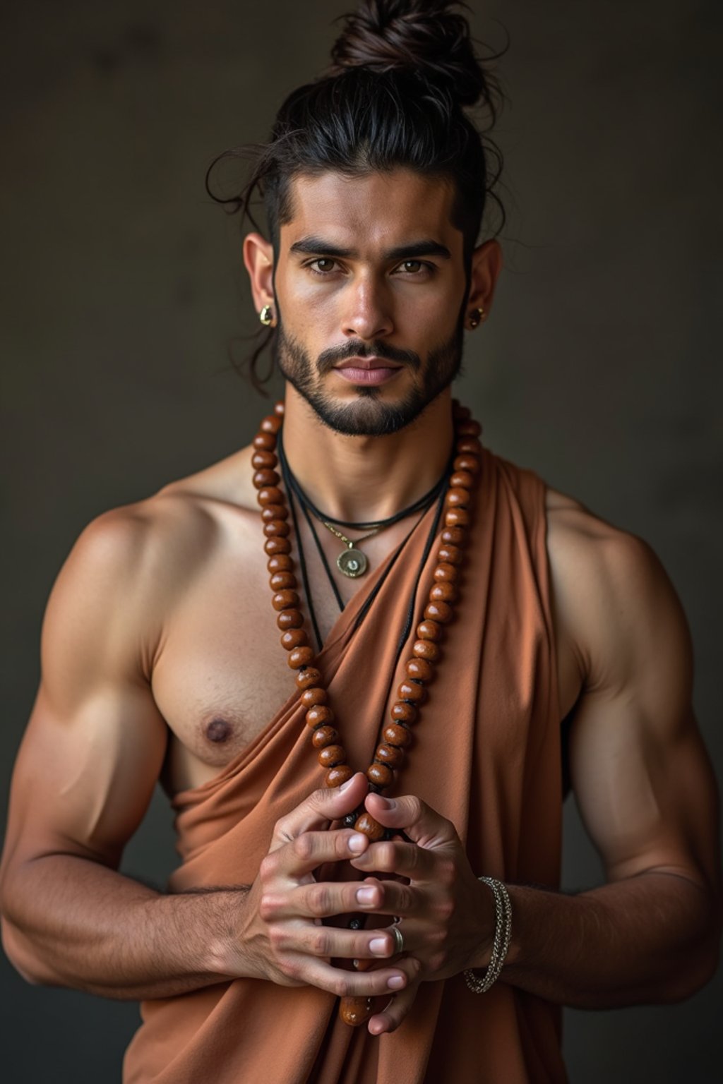 man holding prayer beads or a sacred object,