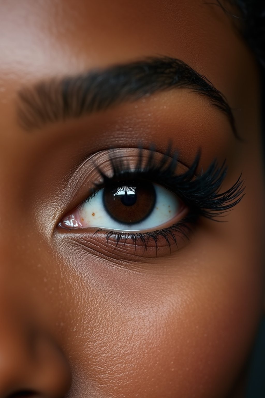 close up of woman with thick eyeliner makeup. eyeliner above eye. star eye lashes