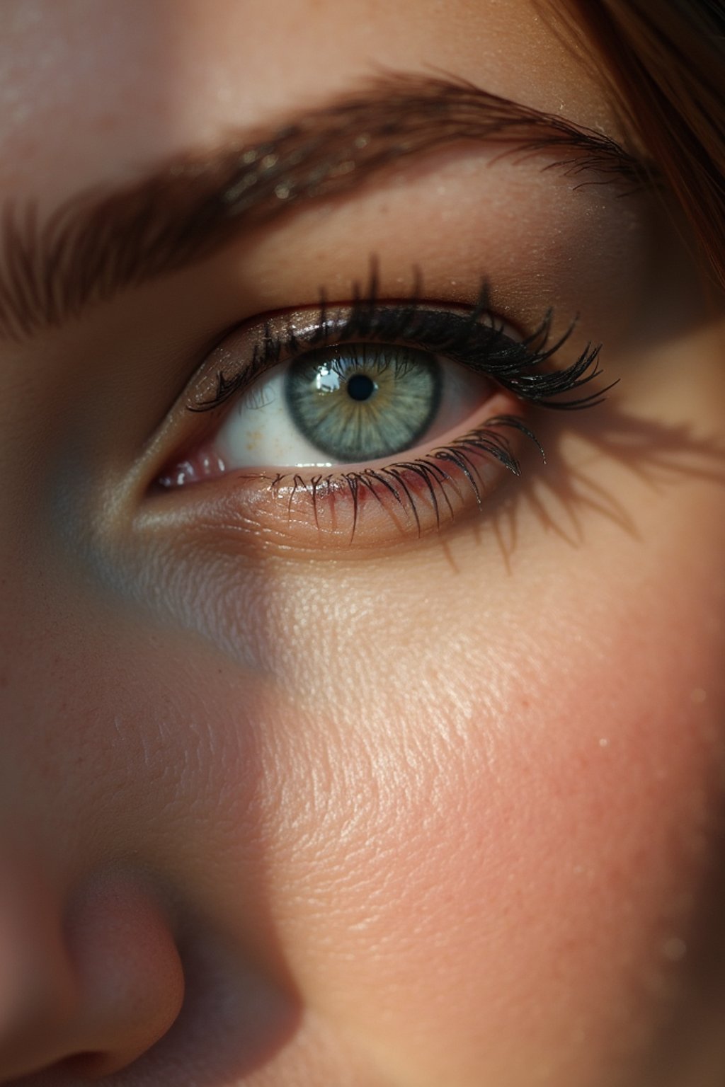 close up of woman with thick eyeliner makeup