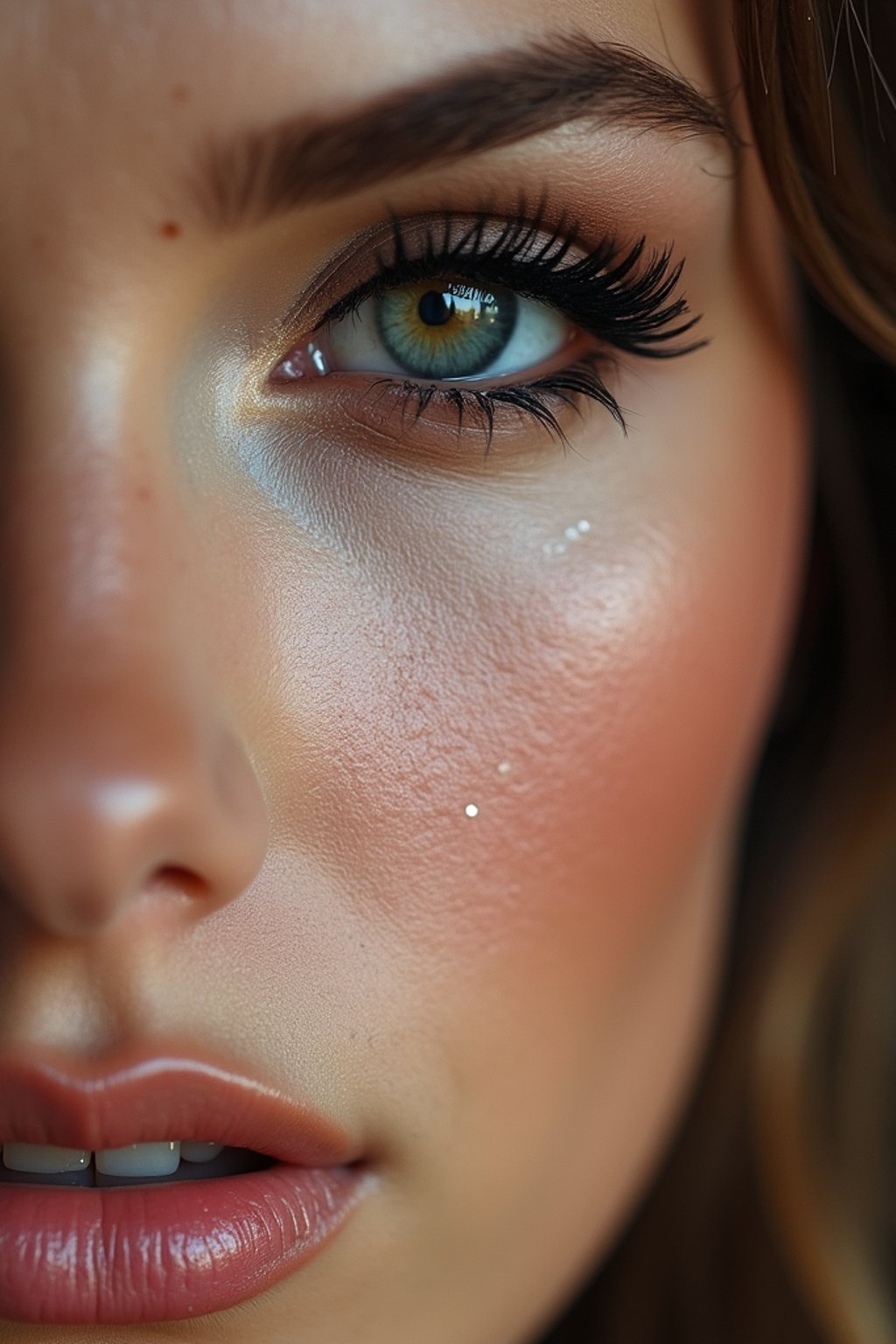 close up of woman with thick eyeliner makeup