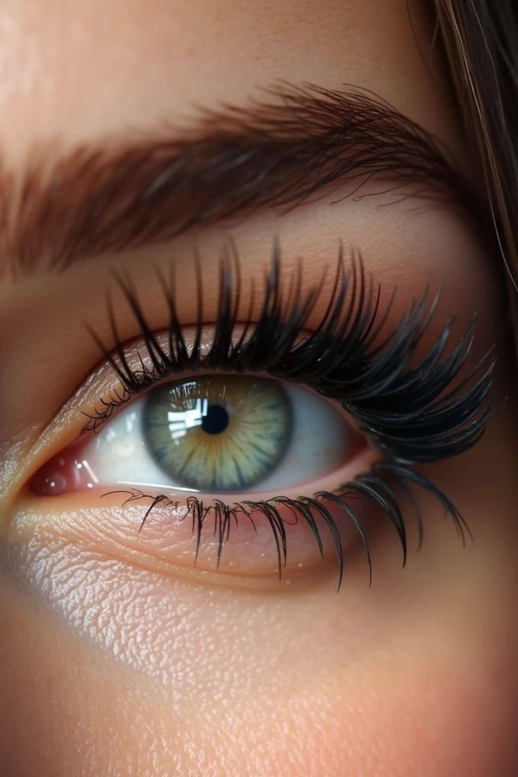 close up of woman with thick eyeliner makeup. eyeliner above eye. star eye lashes