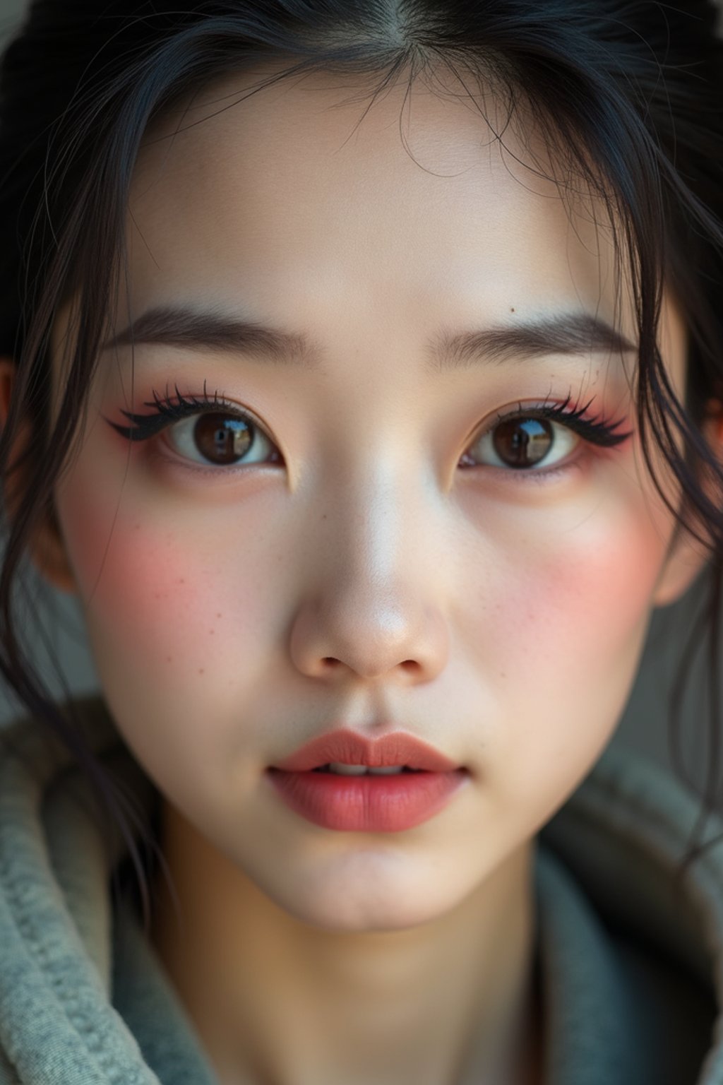 close up of woman with thick eyeliner makeup