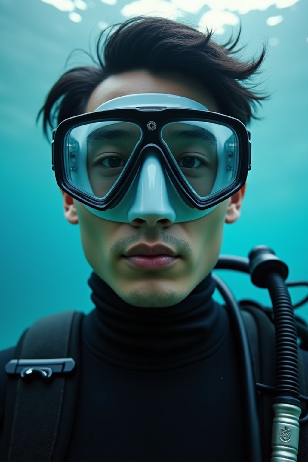 man as a scuba diver wearing diving goggles and wearing a wetsuit