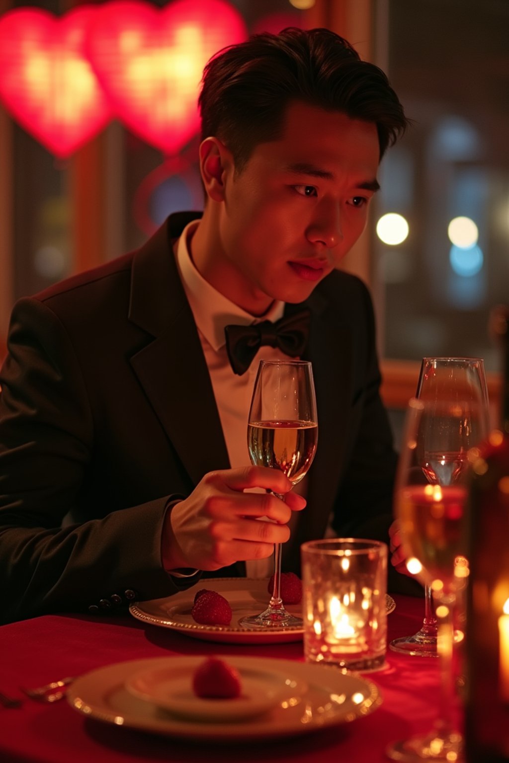 man celebrating Valentine's Day with romantic dinner