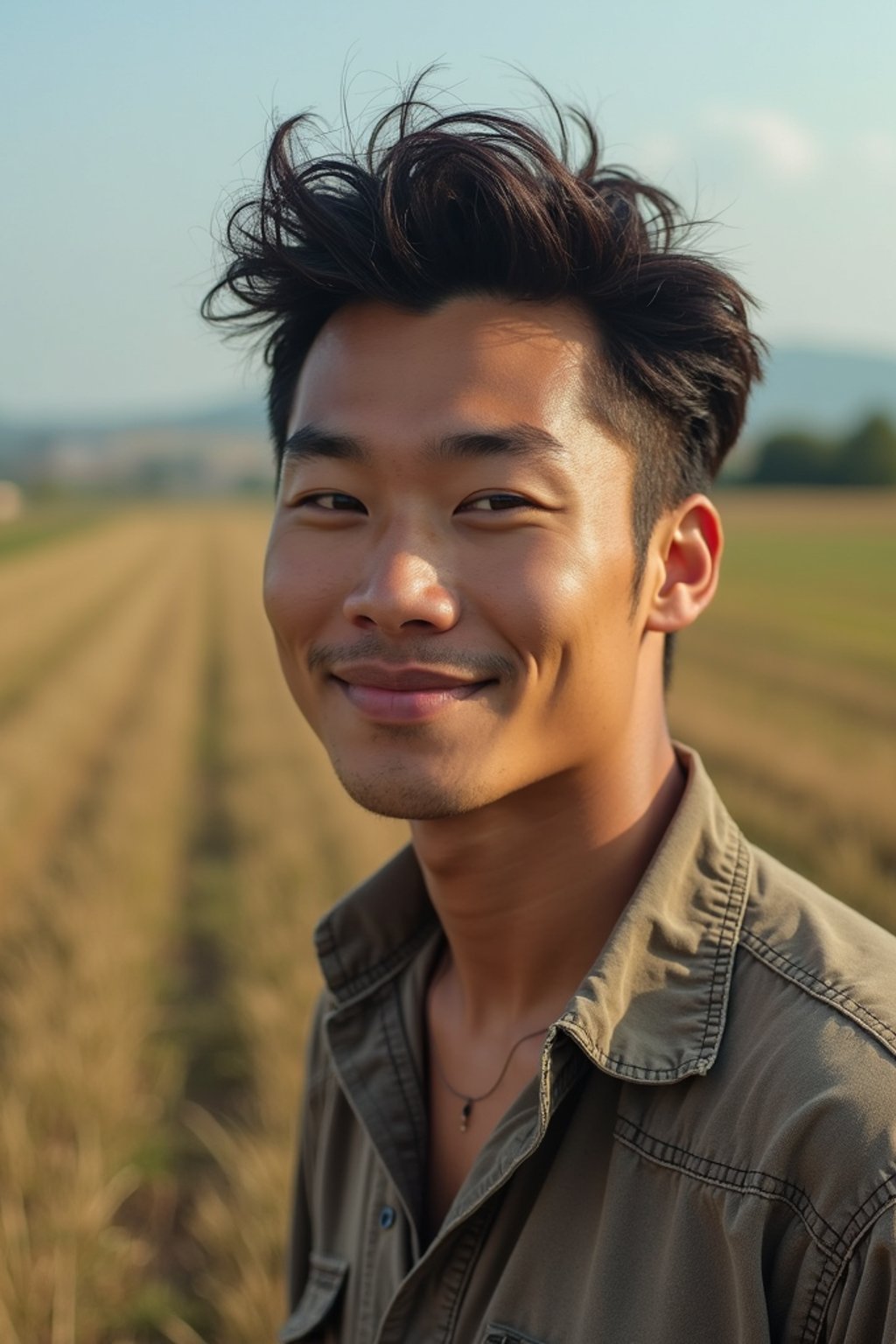 man farmer with farm in background