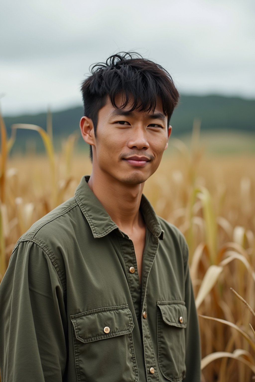 man farmer with farm in background