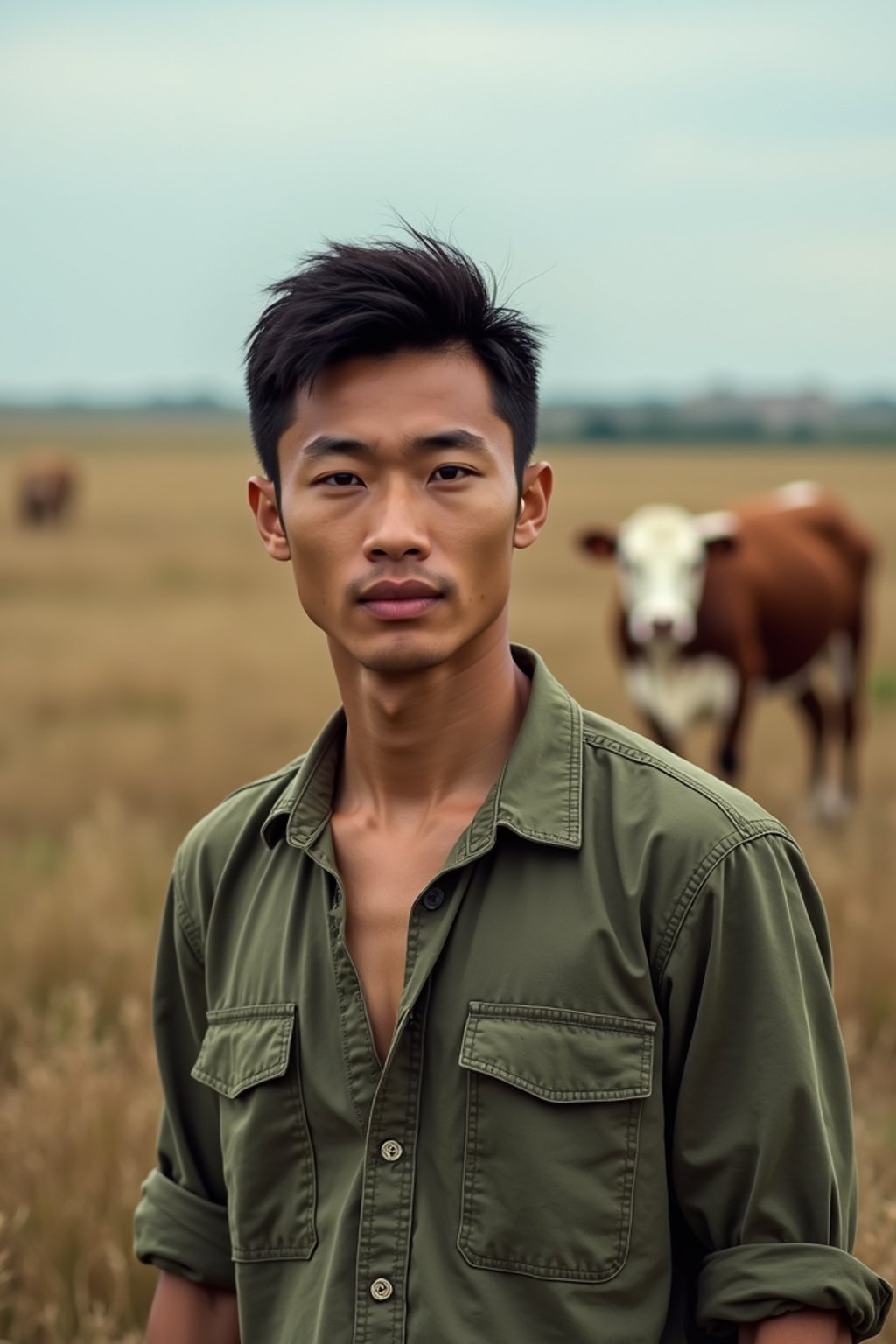 man farmer with farm in background