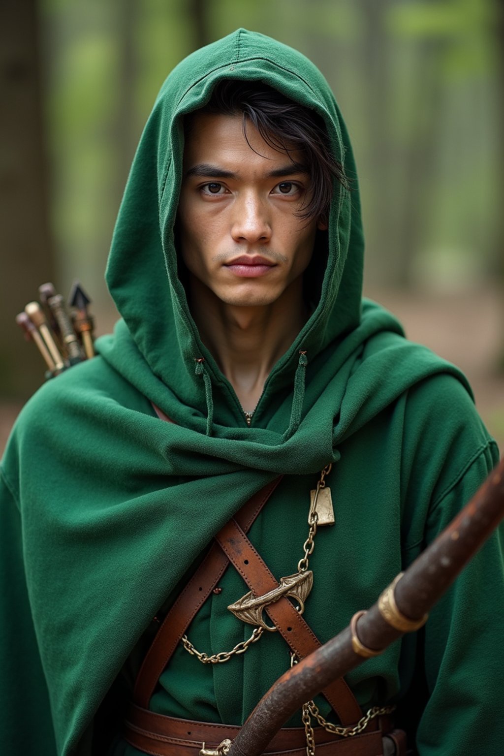 man as a Medieval Elf Archer Warrior in Green Robe