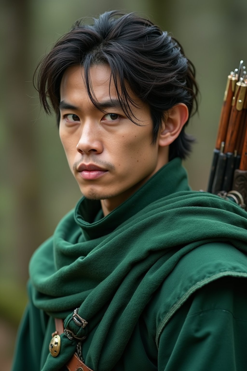 man as a Medieval Elf Archer Warrior in Green Robe