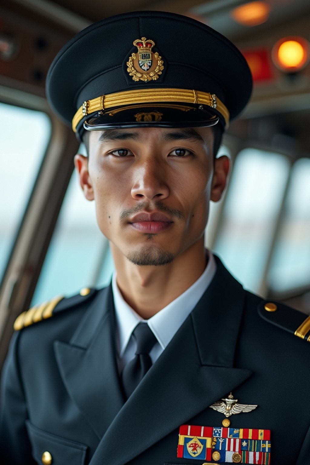 man as a Navy Officer on a ship. highly detailed