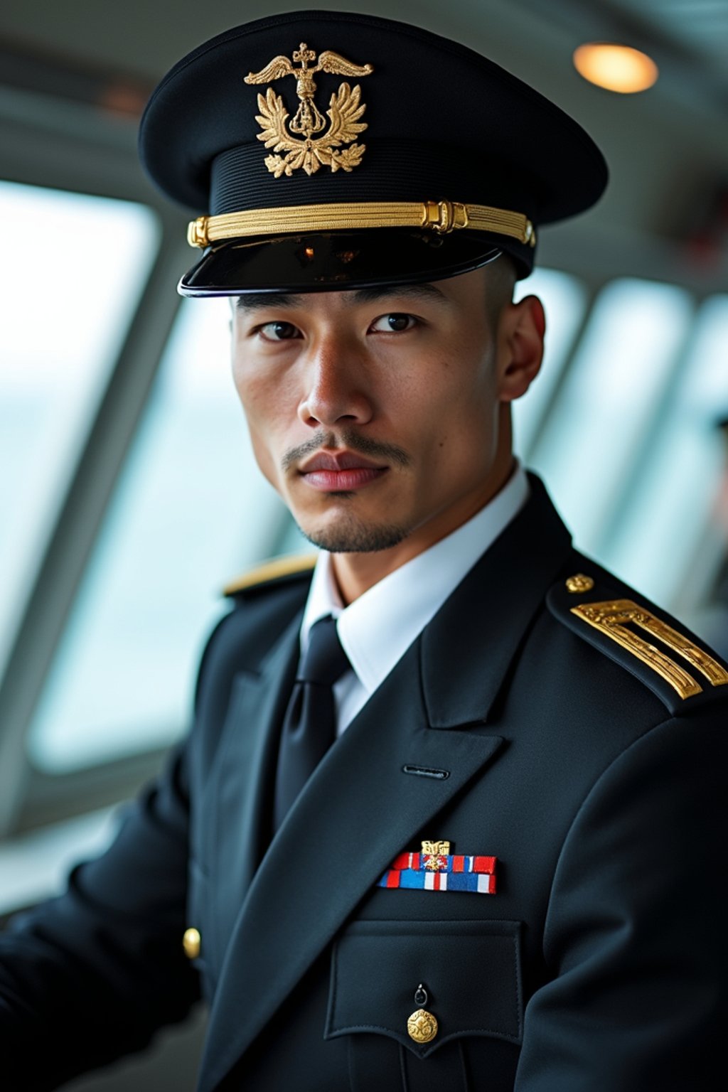 man as a Navy Officer on a ship. highly detailed